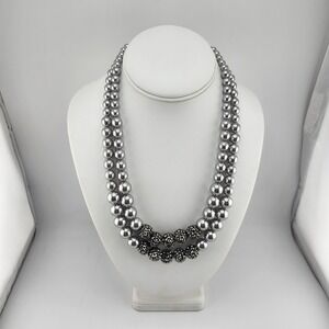 RMN Double Strand Silver Tone‎ Faux Pearl Necklace